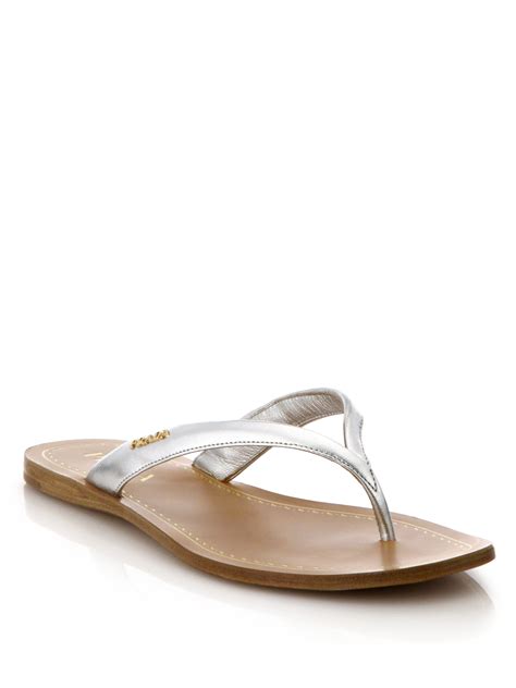 prada silver thong sandals|Prada Logo Metallic Leather Thong Sandals .